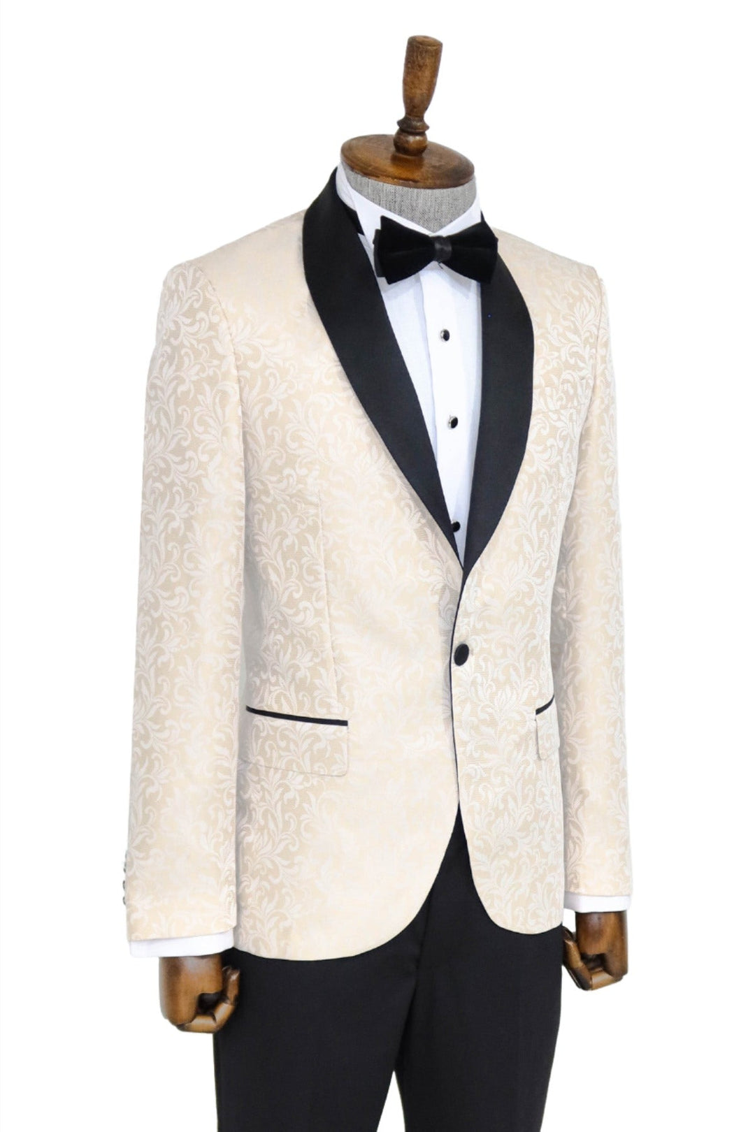 WSS Shawl Lapel Floral Patterned Cream Men Prom Blazer  - Singen