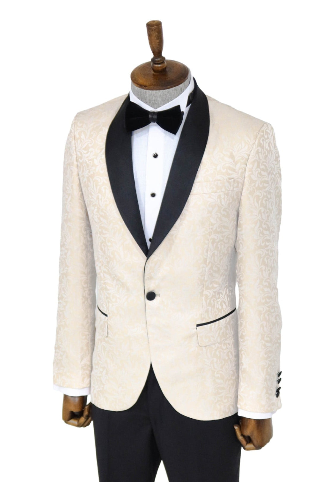 WSS Shawl Lapel Floral Patterned Cream Men Prom Blazer  - Singen