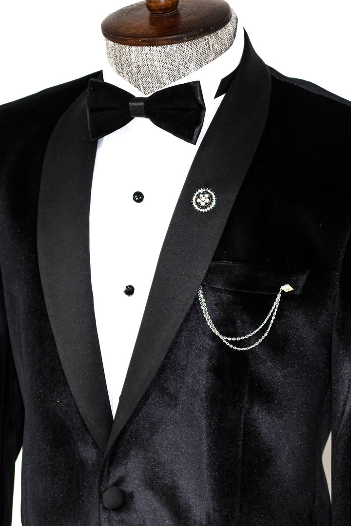 WSS Shawl Lapel Velvet Black Men Prom Blazer  - Singen