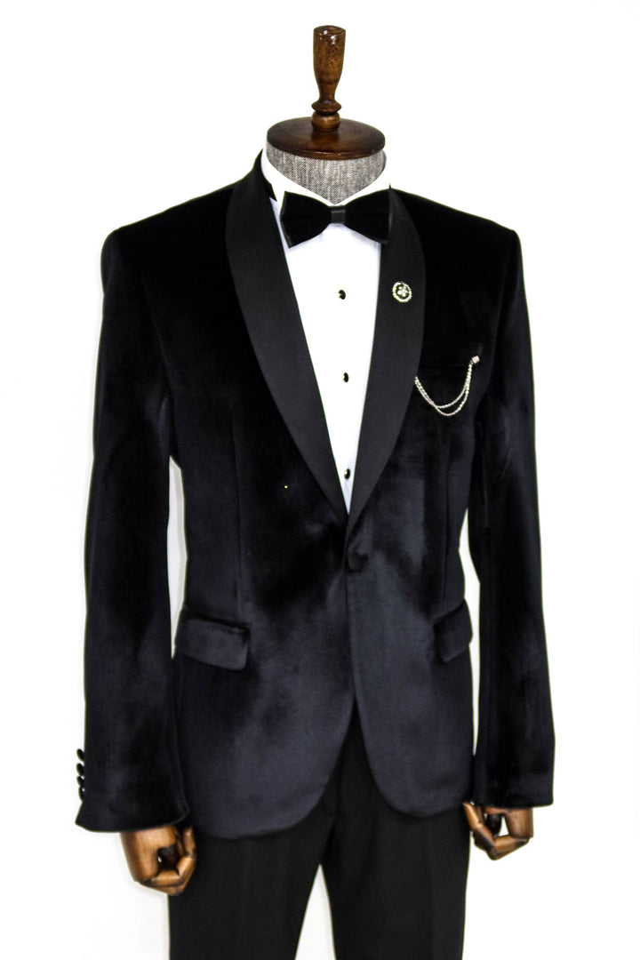 WSS Shawl Lapel Velvet Black Men Prom Blazer  - Singen