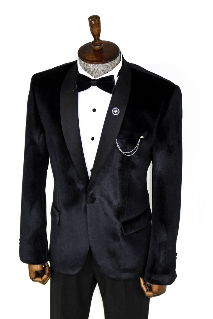 WSS Shawl Lapel Velvet Black Men Prom Blazer  - Singen