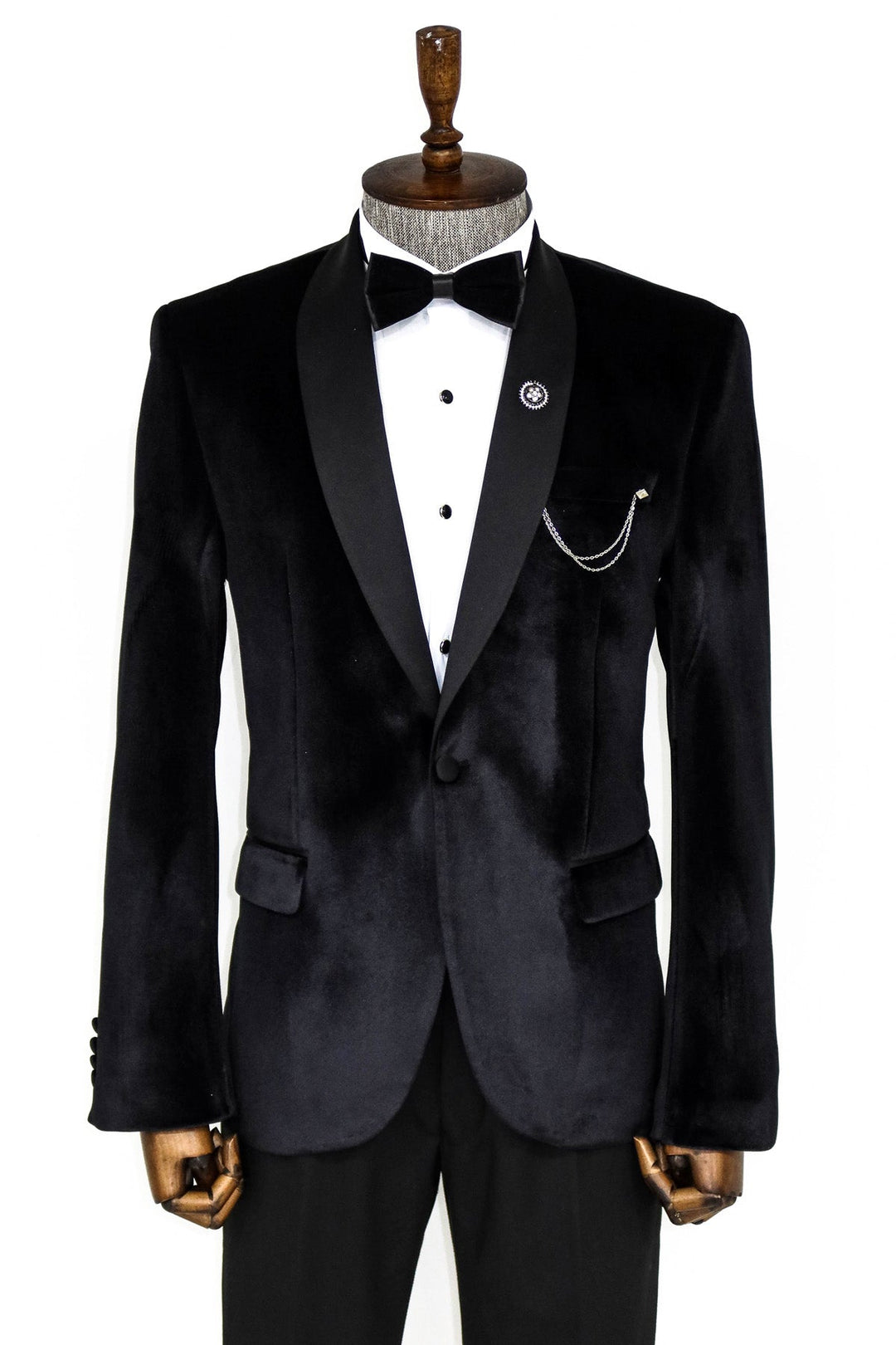 WSS Shawl Lapel Velvet Black Men Prom Blazer  - Singen