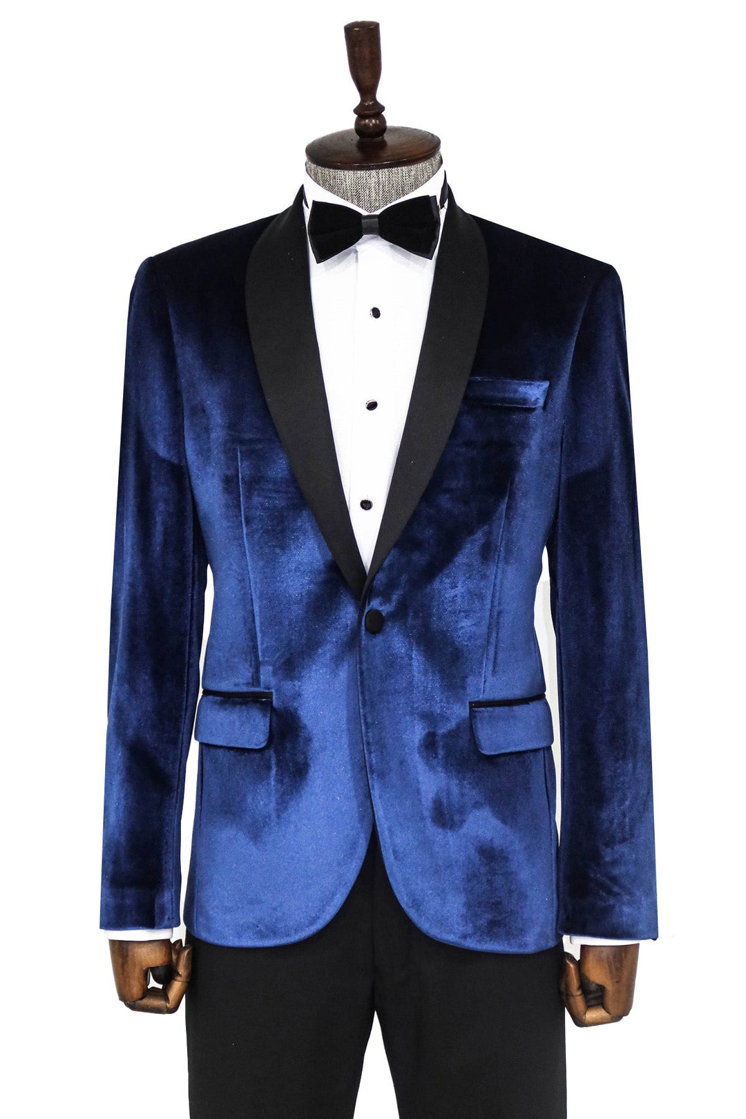 WSS Shawl Lapel Velvet Navy Blue Men Prom Blazer  - Singen