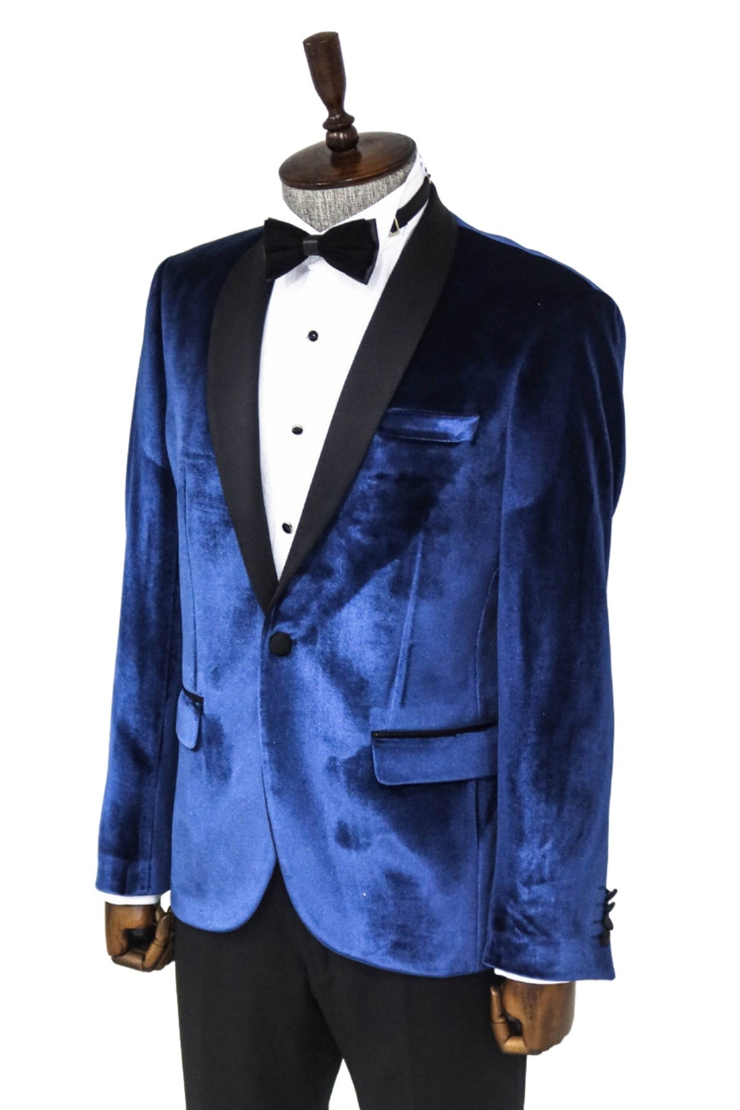 WSS Shawl Lapel Velvet Navy Blue Men Prom Blazer  - Singen