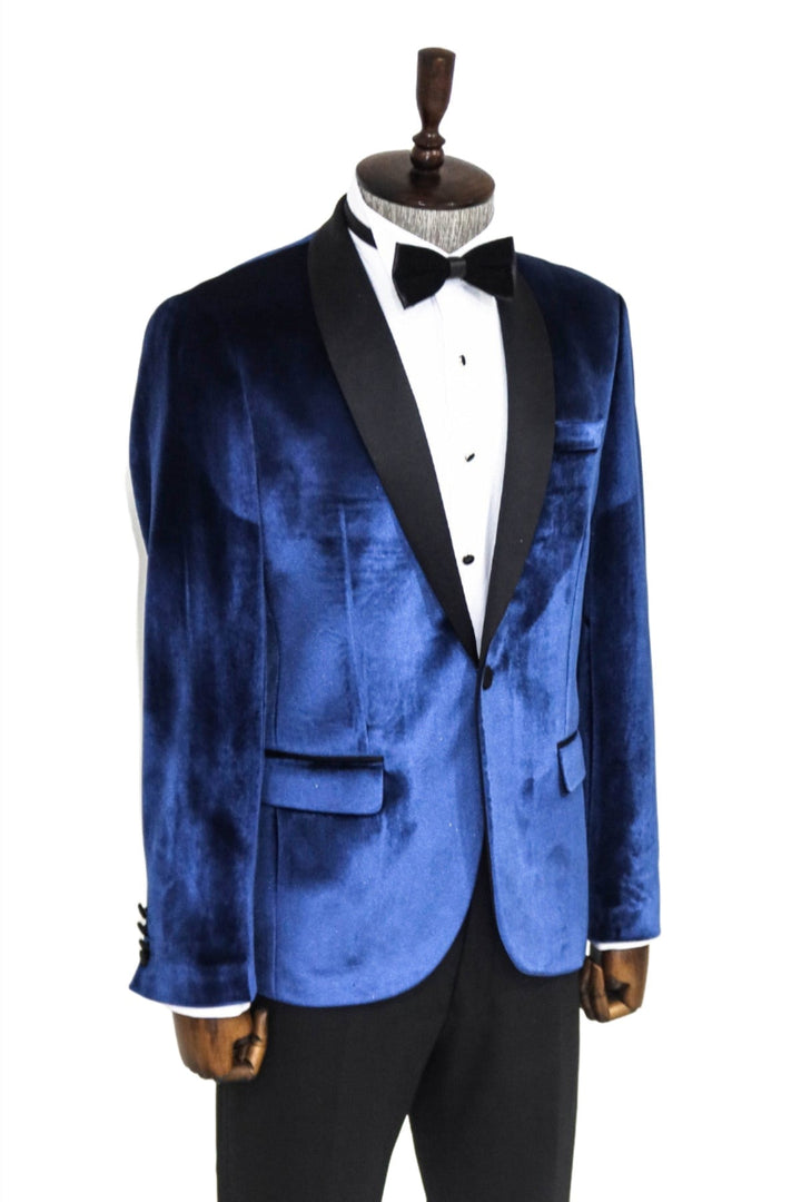 WSS Shawl Lapel Velvet Navy Blue Men Prom Blazer  - Singen