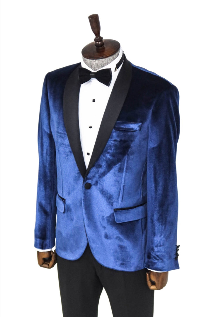 WSS Shawl Lapel Velvet Navy Blue Men Prom Blazer  - Singen