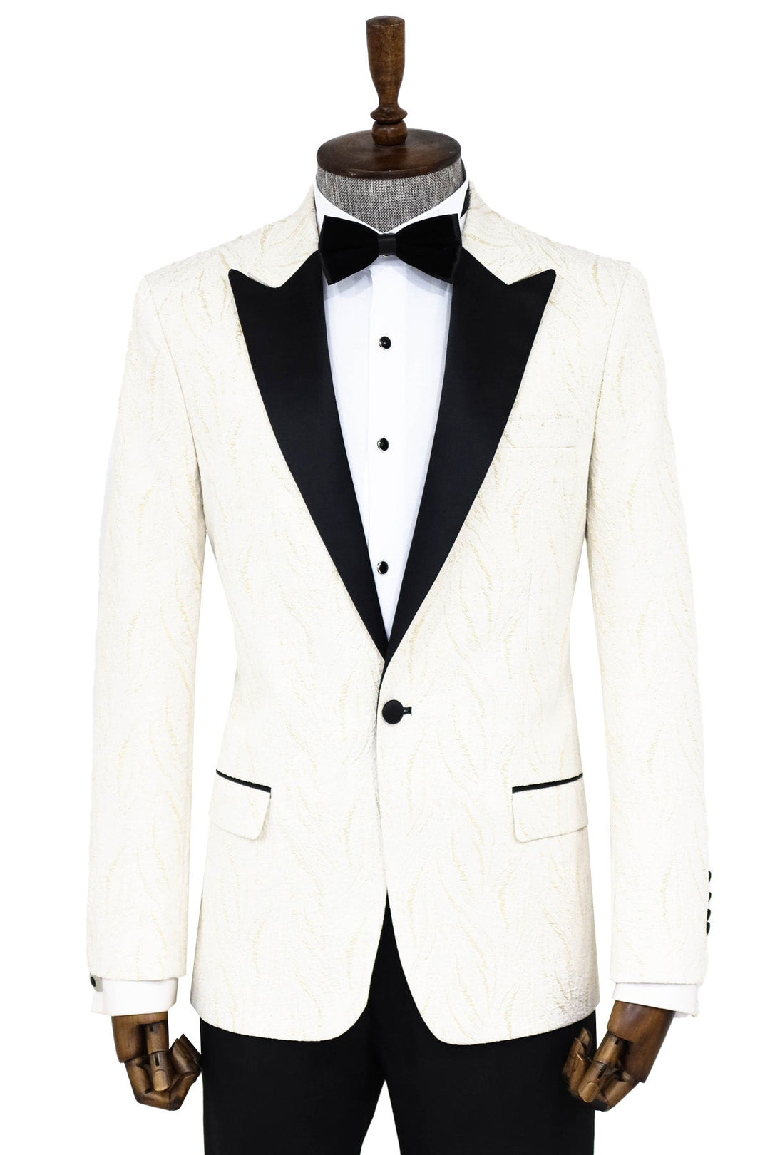 WSS Patterned Shiny White Men Prom Blazer  - Singen