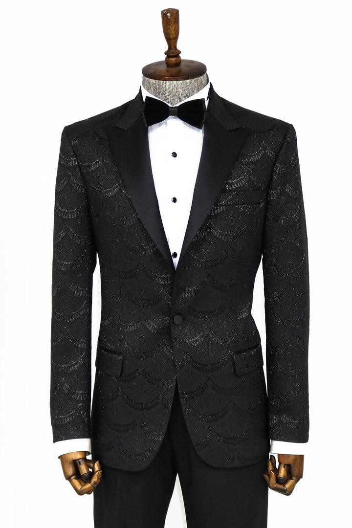 WSS Patterned Slim Fit Black Men Prom Blazer  - Singen