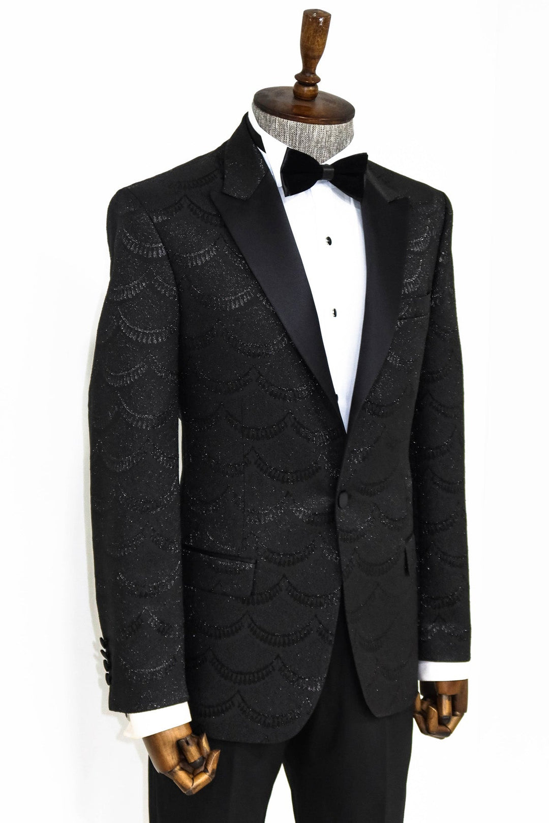 WSS Patterned Slim Fit Black Men Prom Blazer  - Singen