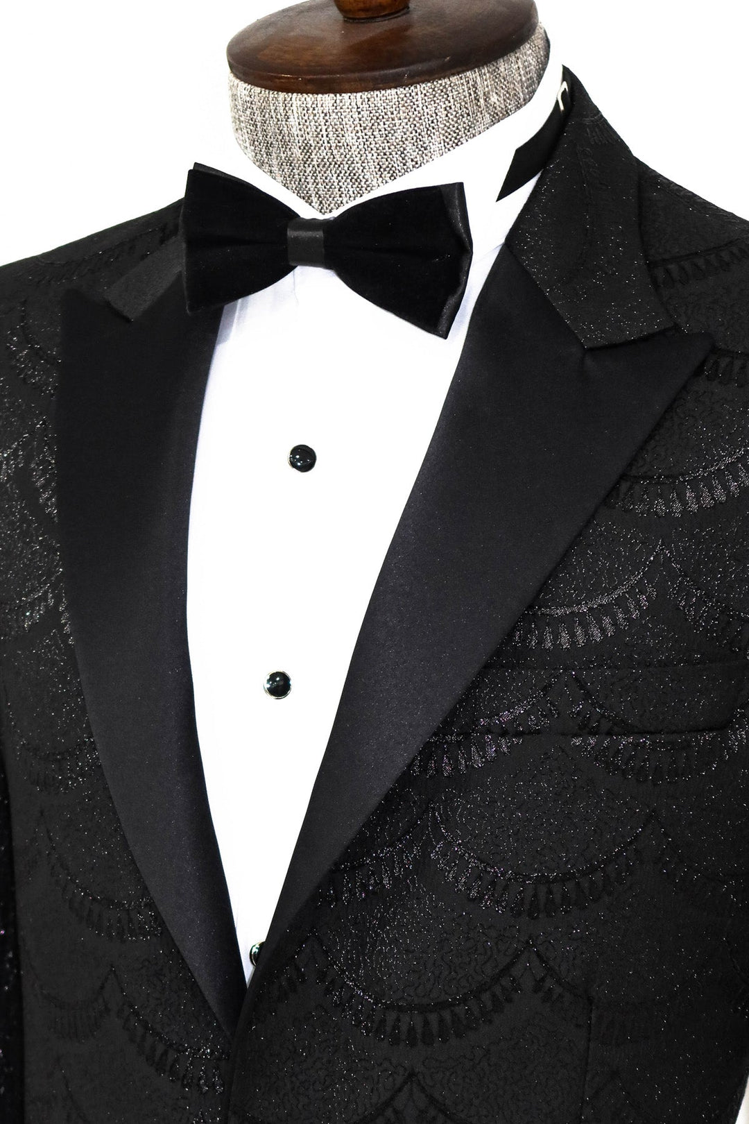 WSS Patterned Slim Fit Black Men Prom Blazer  - Singen