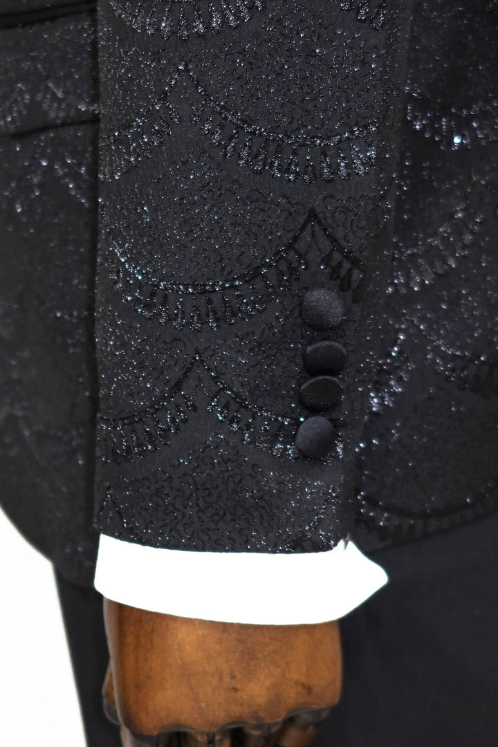 WSS Patterned Slim Fit Black Men Prom Blazer  - Singen