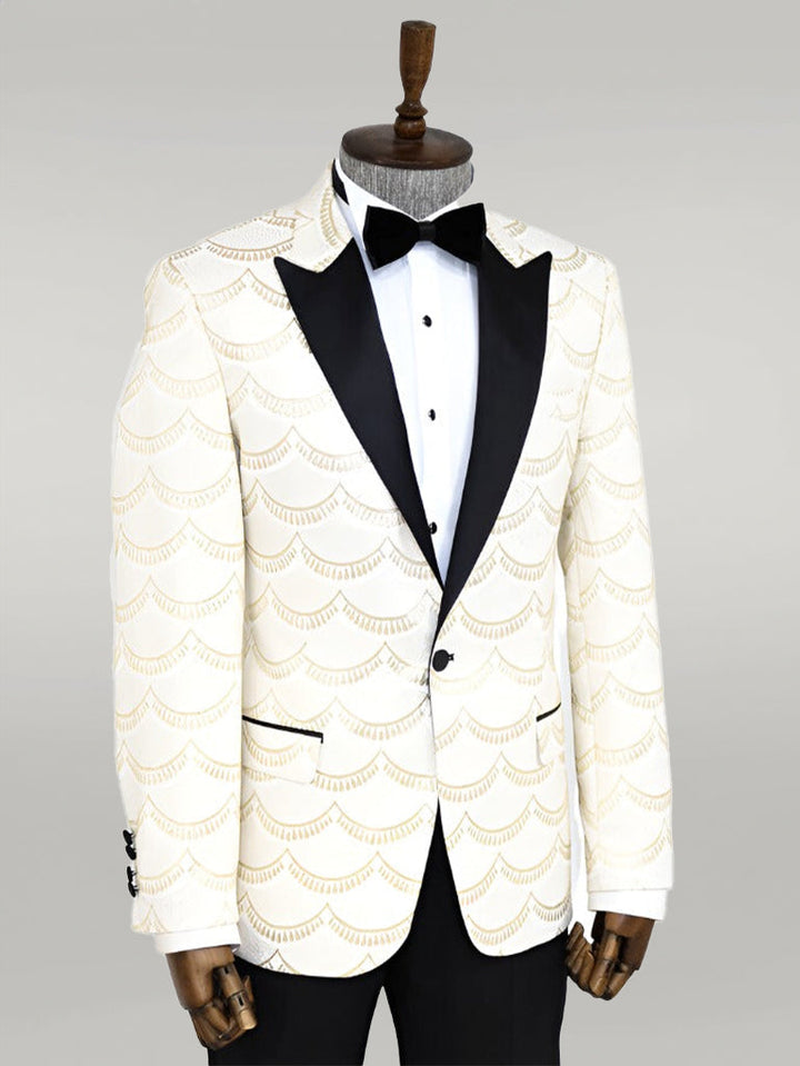 WSS Patterned Slim Fit White Men Prom Blazer  - Singen