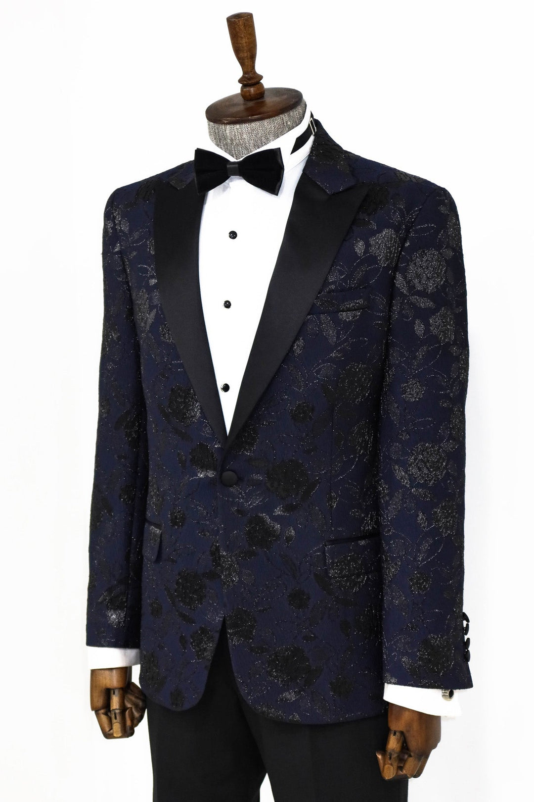 WSS Floral Patterned Navy Blue Men Prom Blazer  - Singen