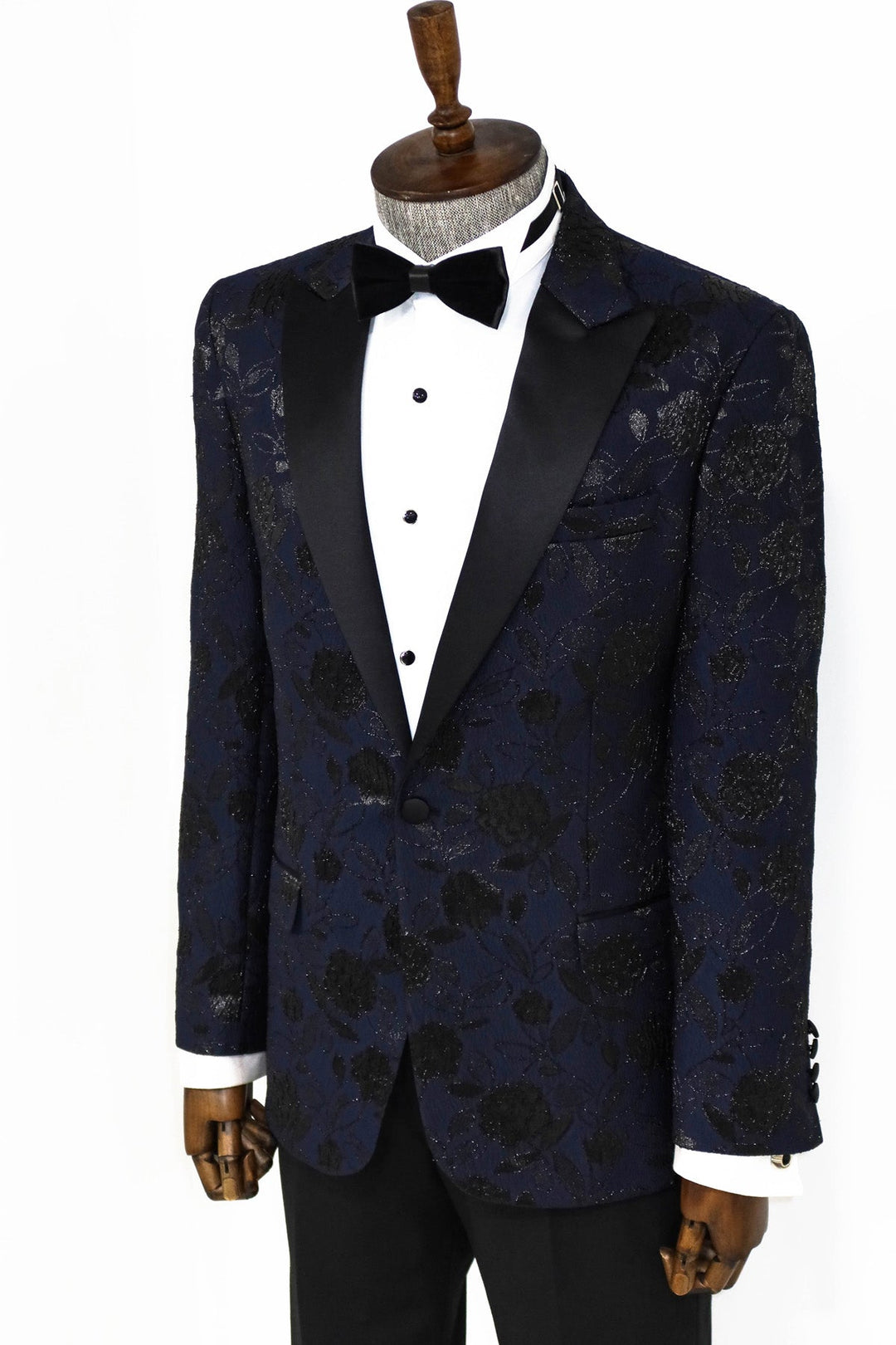 WSS Floral Patterned Navy Blue Men Prom Blazer  - Singen