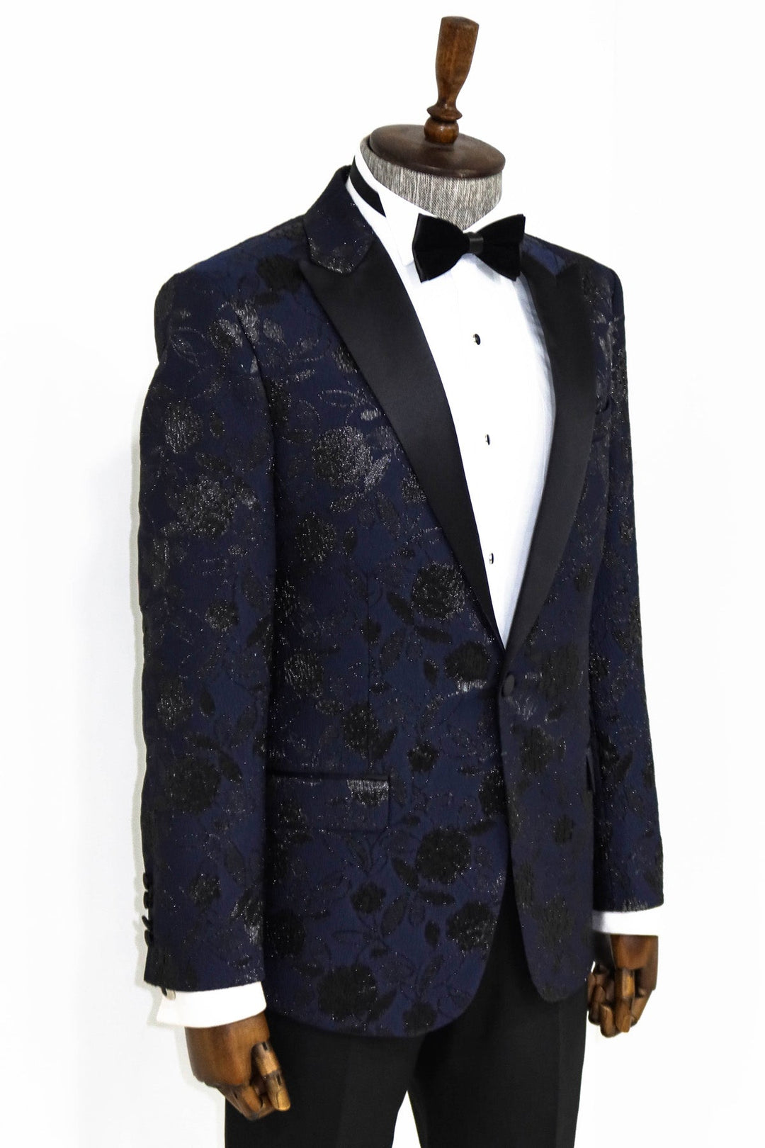 WSS Floral Patterned Navy Blue Men Prom Blazer  - Singen