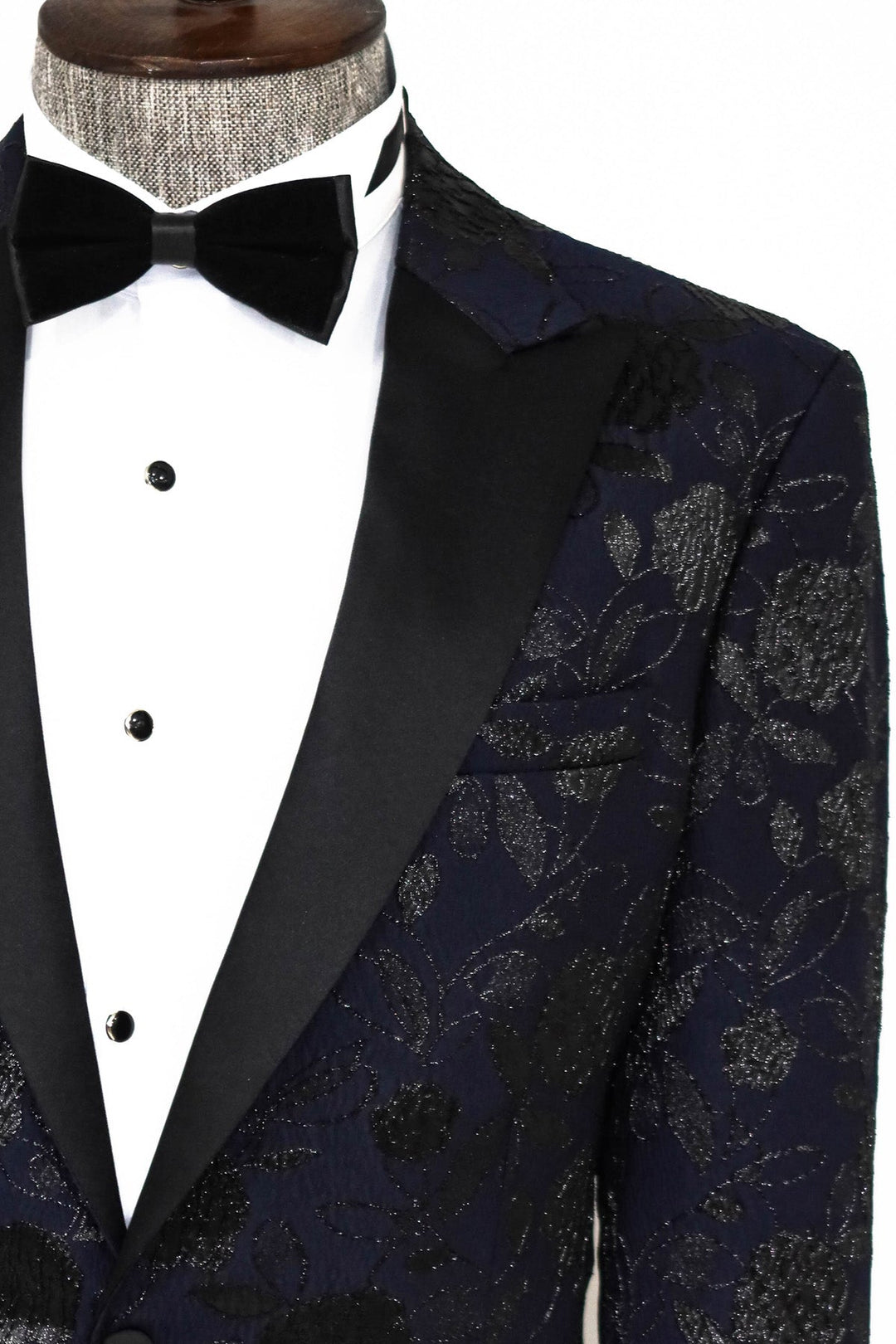 WSS Floral Patterned Navy Blue Men Prom Blazer  - Singen