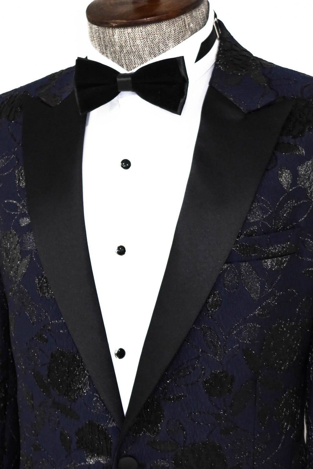 WSS Floral Patterned Navy Blue Men Prom Blazer  - Singen