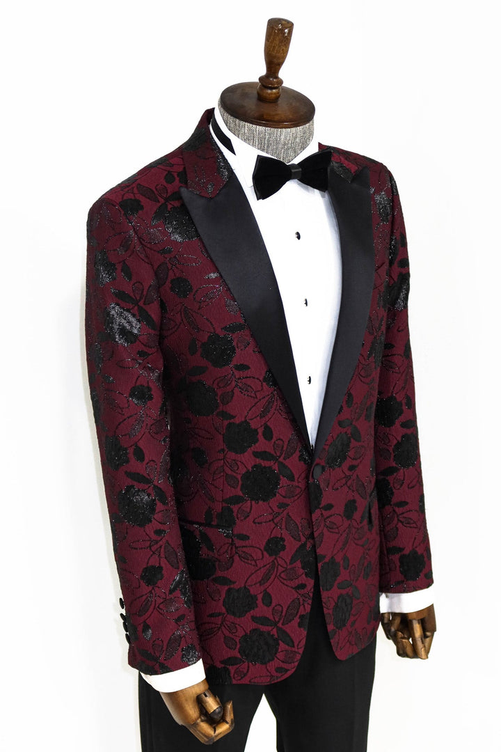 WSS Floral Patterned Burgundy Men Prom Blazer  - Singen