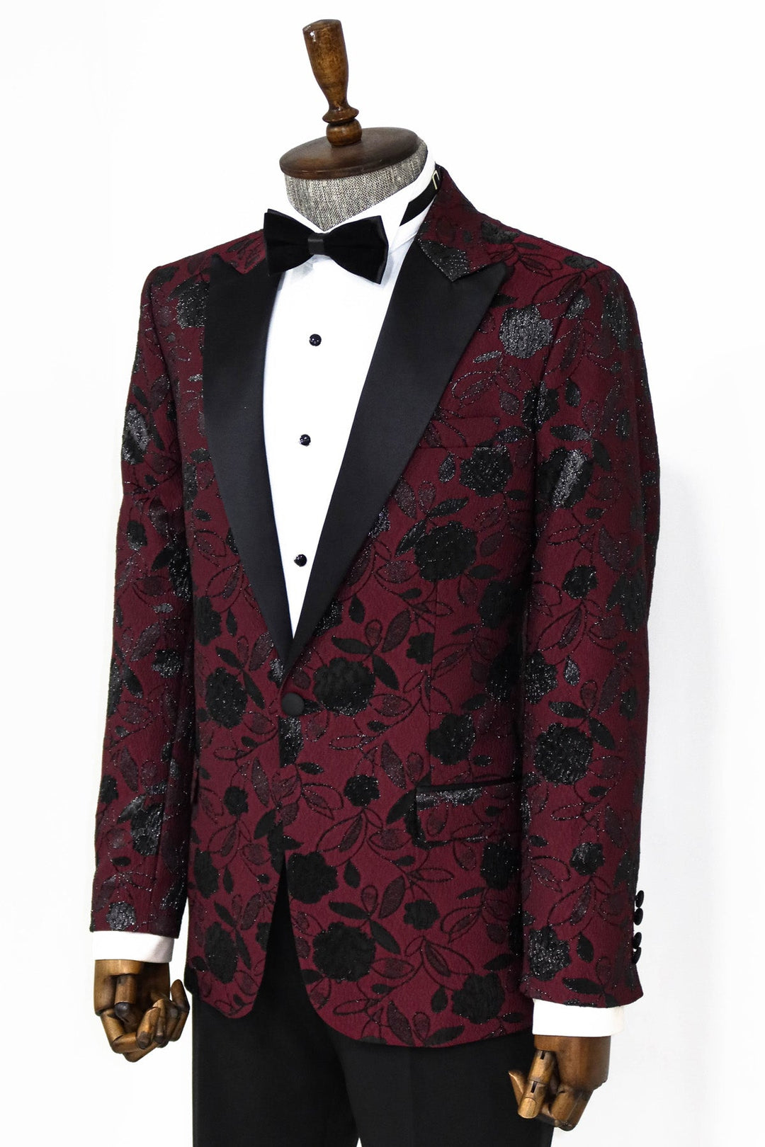 WSS Floral Patterned Burgundy Men Prom Blazer  - Singen