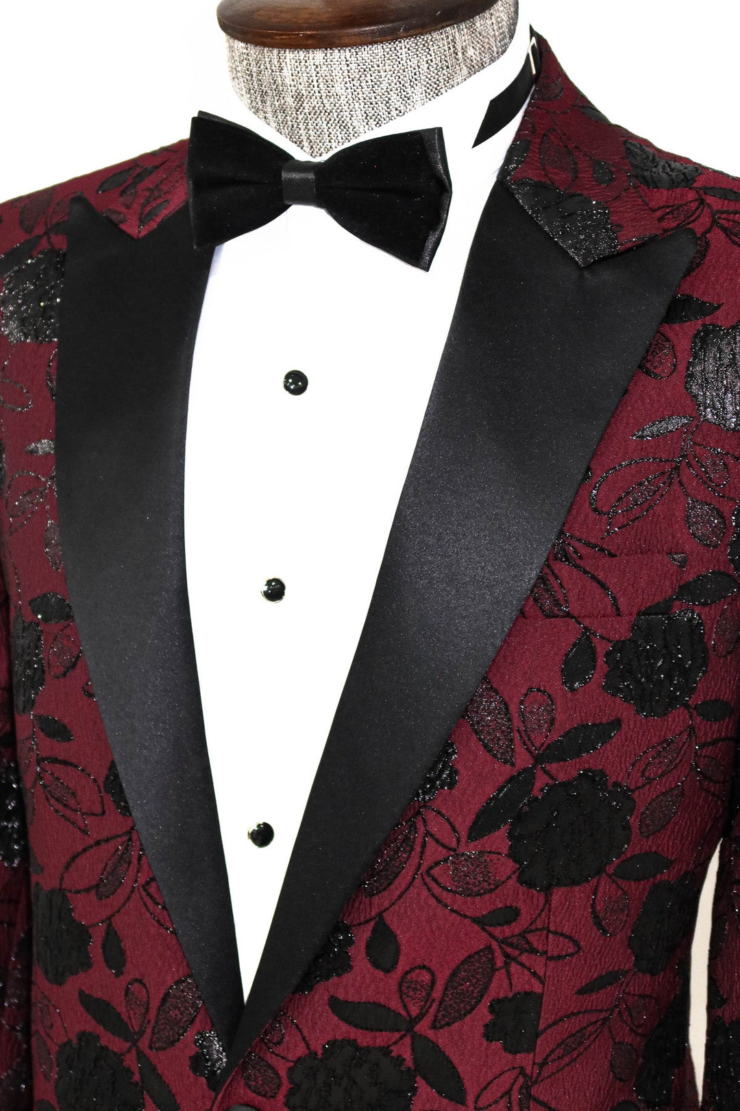 WSS Floral Patterned Burgundy Men Prom Blazer  - Singen