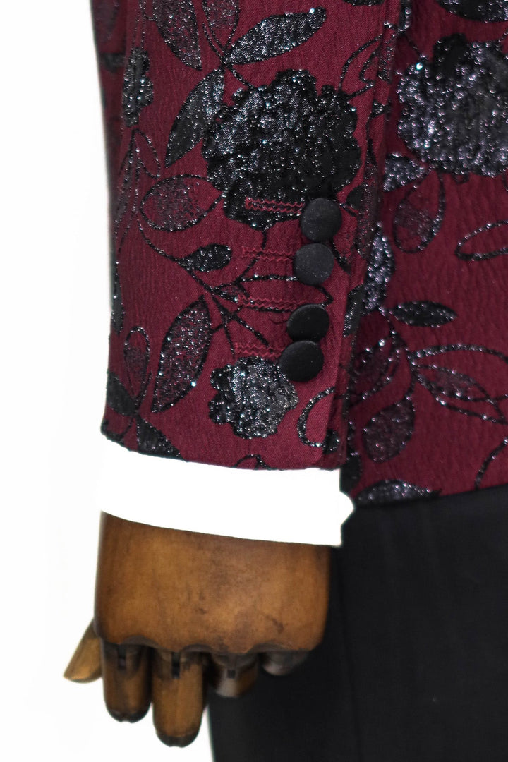 WSS Floral Patterned Burgundy Men Prom Blazer  - Singen