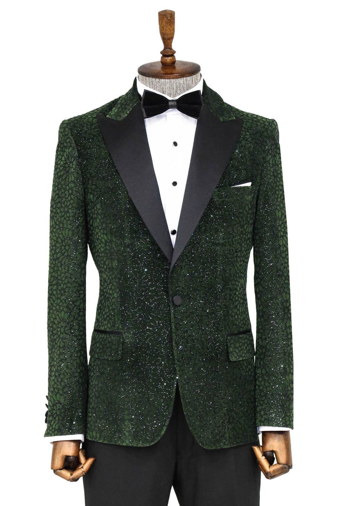 WSS Glitter Floral Patterned Dark Green Men Prom Blazer  - Singen