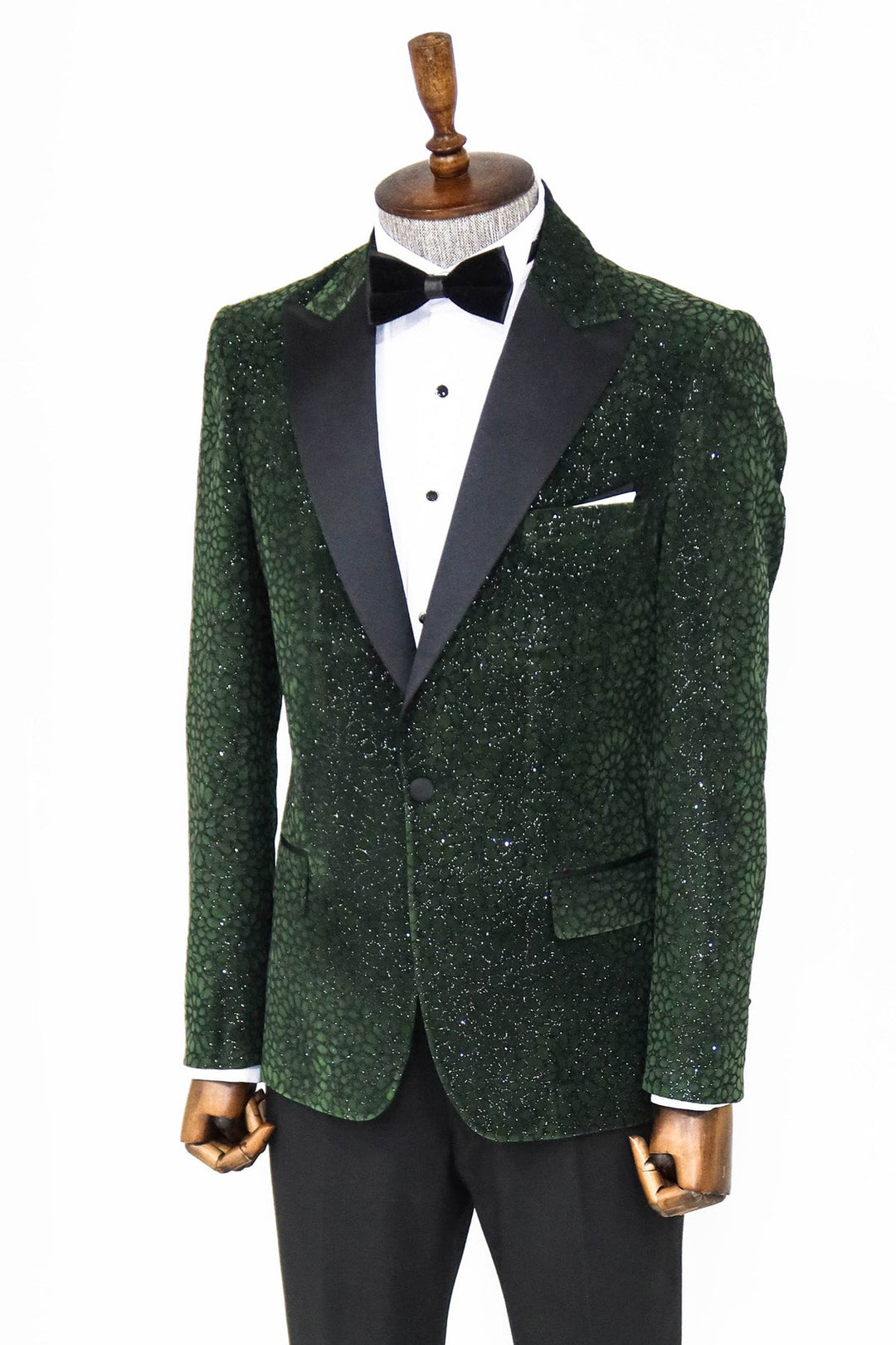 WSS Glitter Floral Patterned Dark Green Men Prom Blazer  - Singen