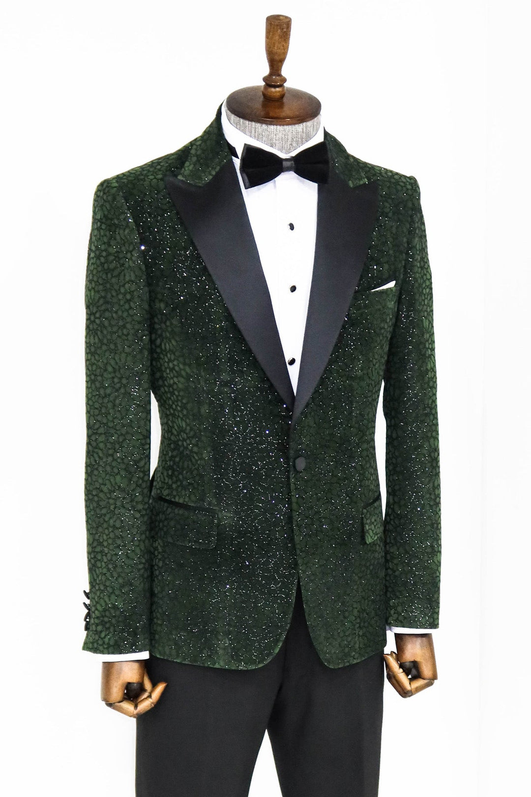 WSS Glitter Floral Patterned Dark Green Men Prom Blazer  - Singen