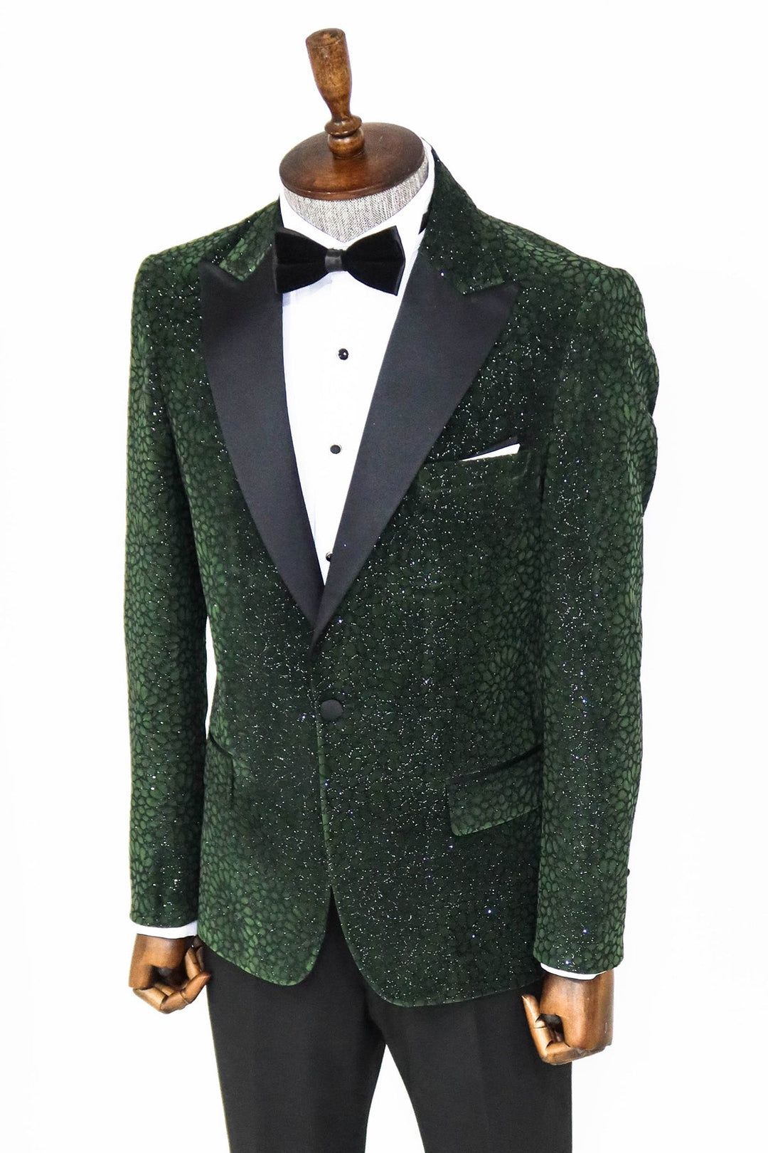 WSS Glitter Floral Patterned Dark Green Men Prom Blazer  - Singen