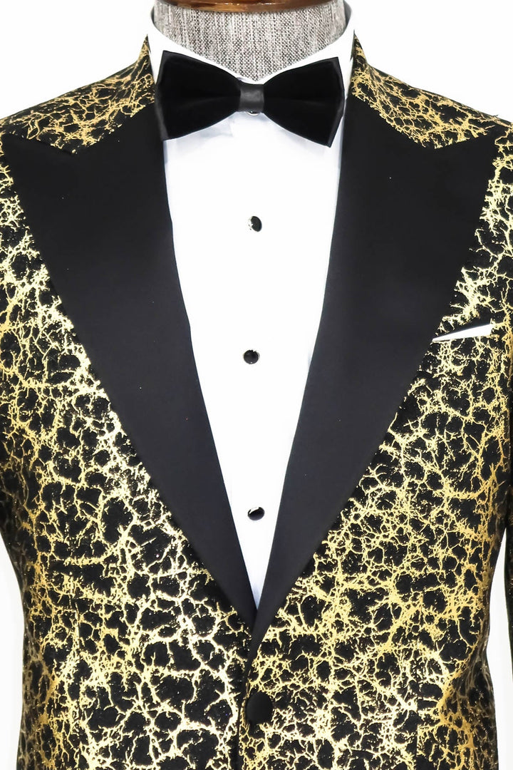 WSS Root Pattern Peak Lapel Black Men Prom Blazer  - Singen