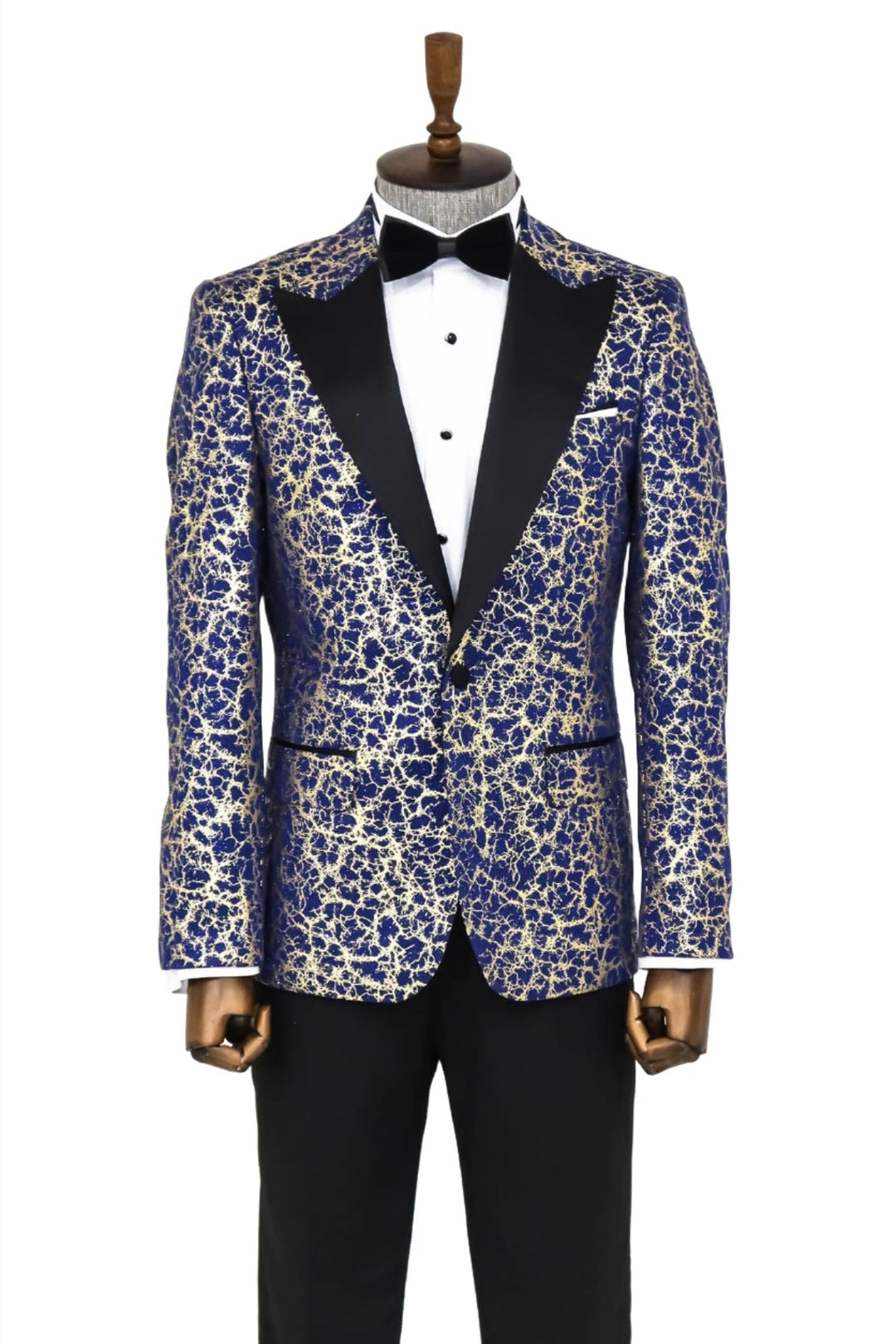 WSS Root Pattern Peak Lapel Dark Blue Men Prom Blazer  - Singen