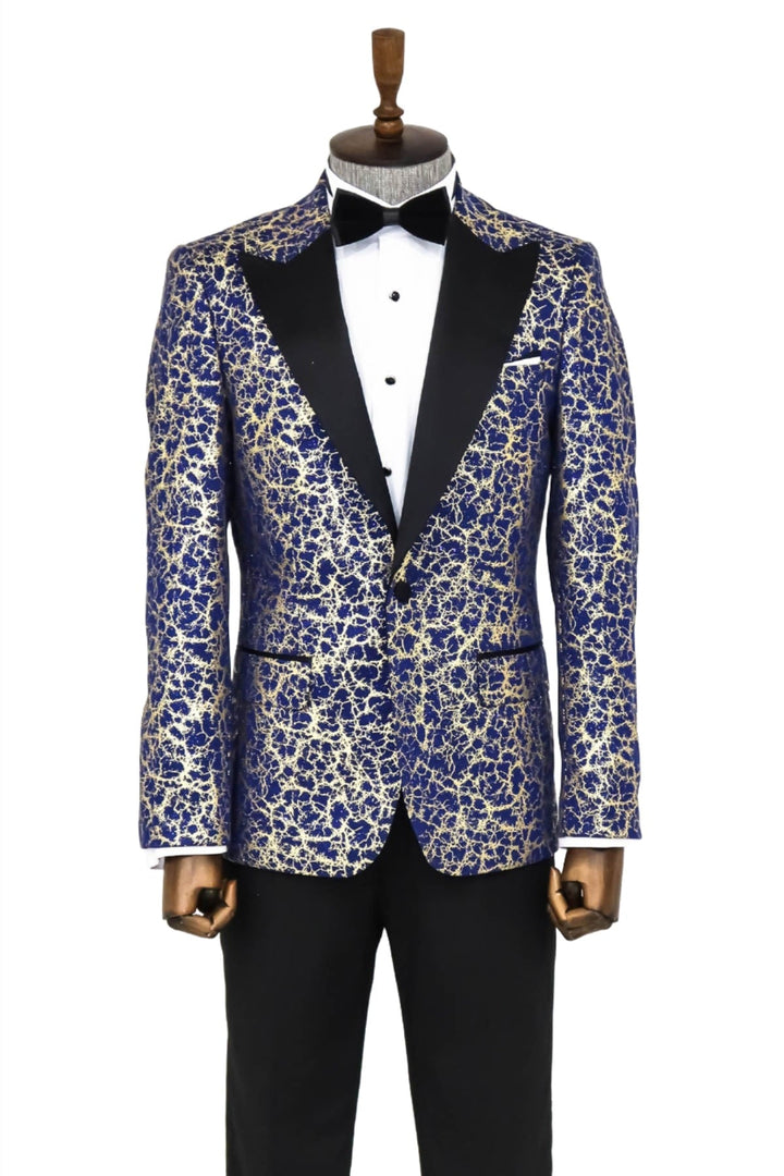 WSS Root Pattern Peak Lapel Dark Blue Men Prom Blazer  - Singen