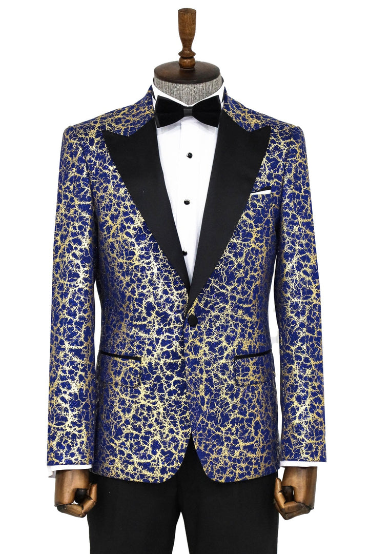 WSS Root Pattern Peak Lapel Dark Blue Men Prom Blazer  - Singen