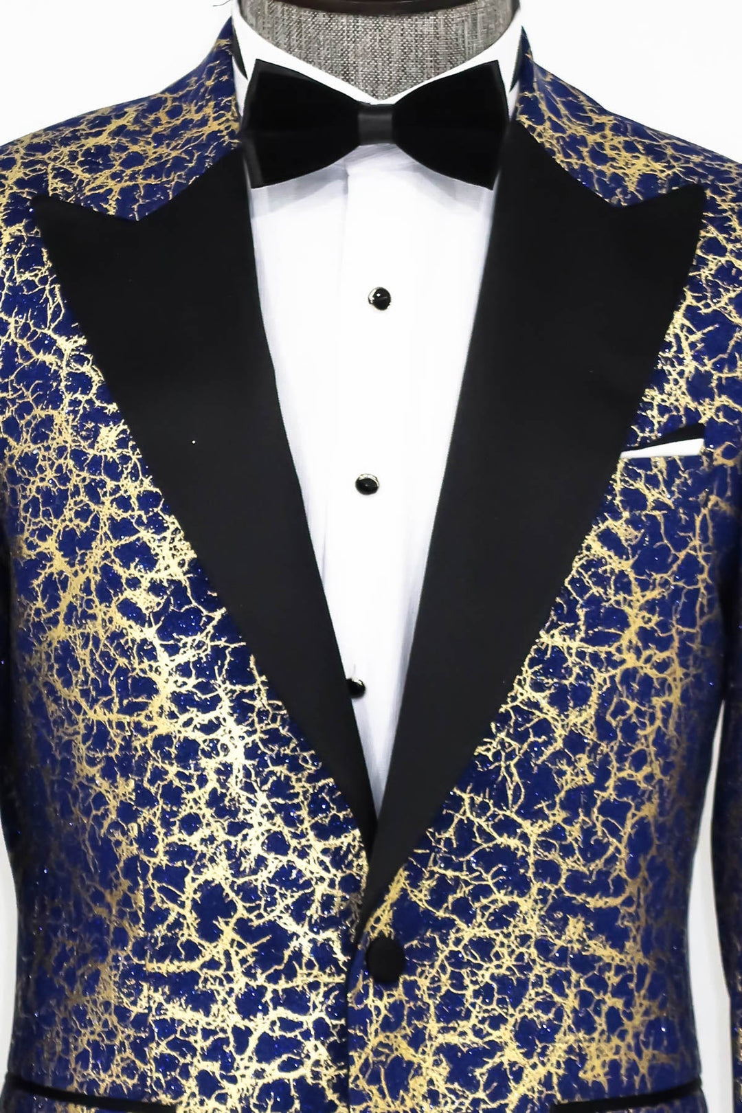 WSS Root Pattern Peak Lapel Dark Blue Men Prom Blazer  - Singen