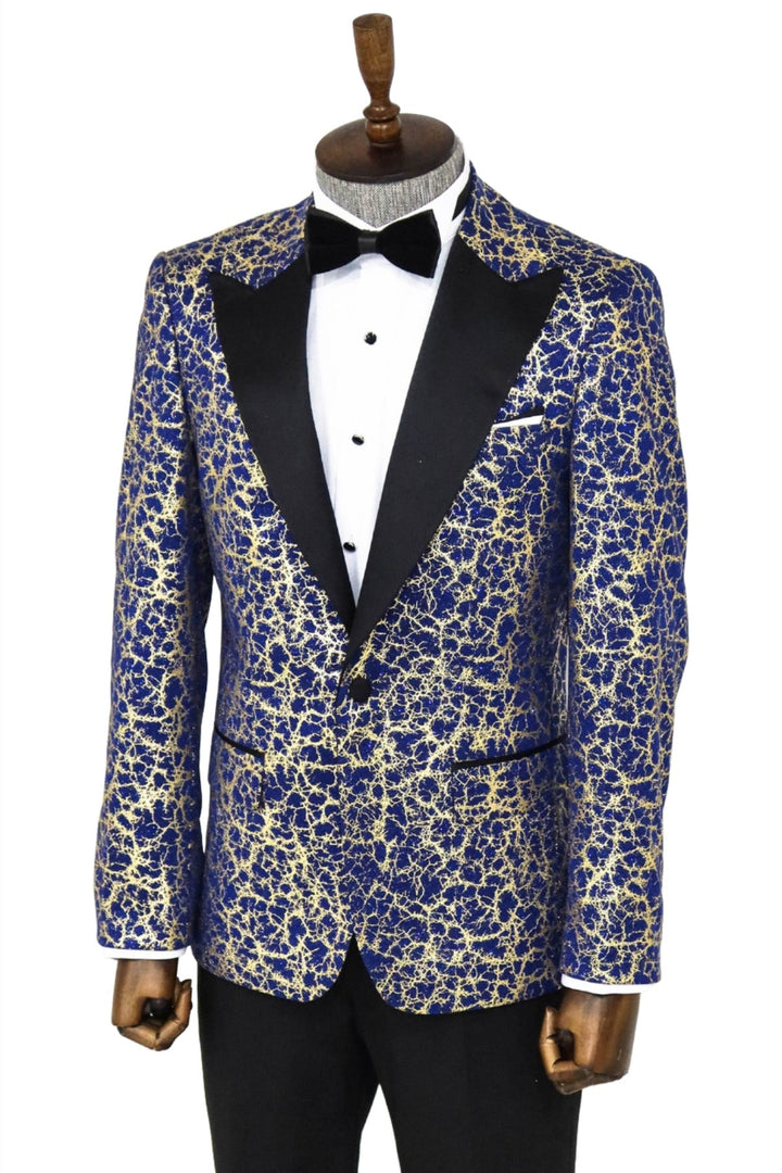 WSS Root Pattern Peak Lapel Dark Blue Men Prom Blazer  - Singen