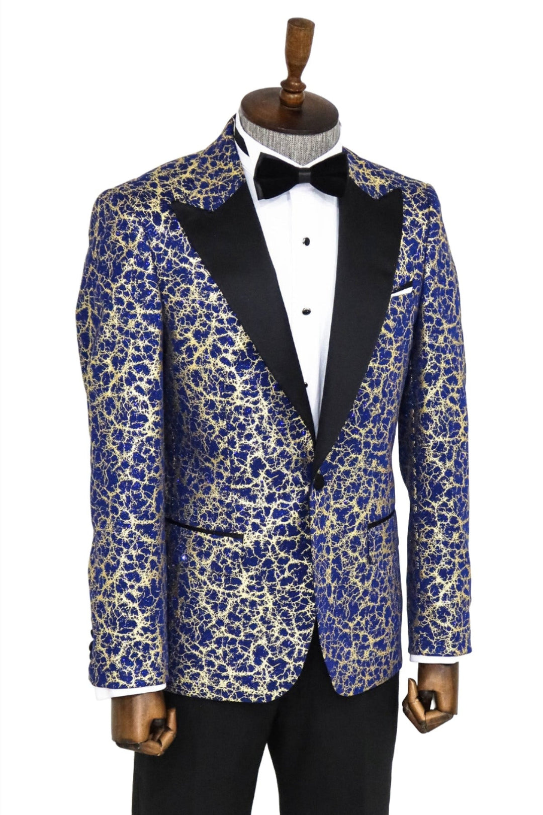 WSS Root Pattern Peak Lapel Dark Blue Men Prom Blazer  - Singen