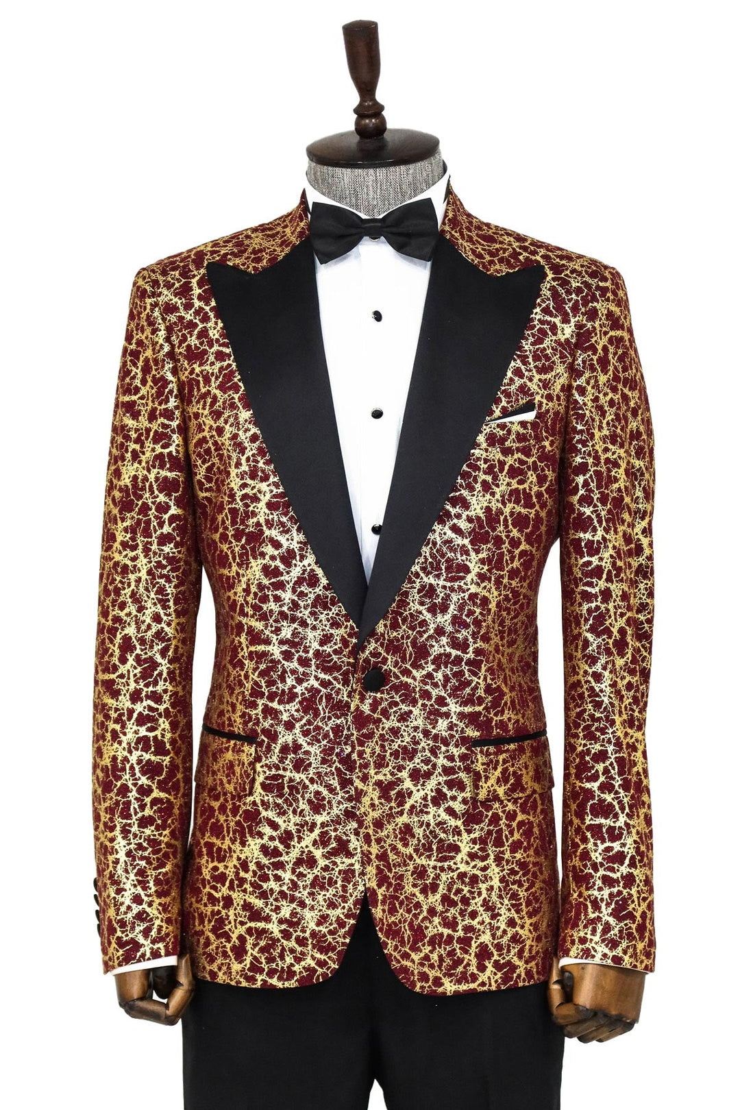 WSS Root Pattern Peak Lapel Burgundy Men Prom Blazer  - Singen