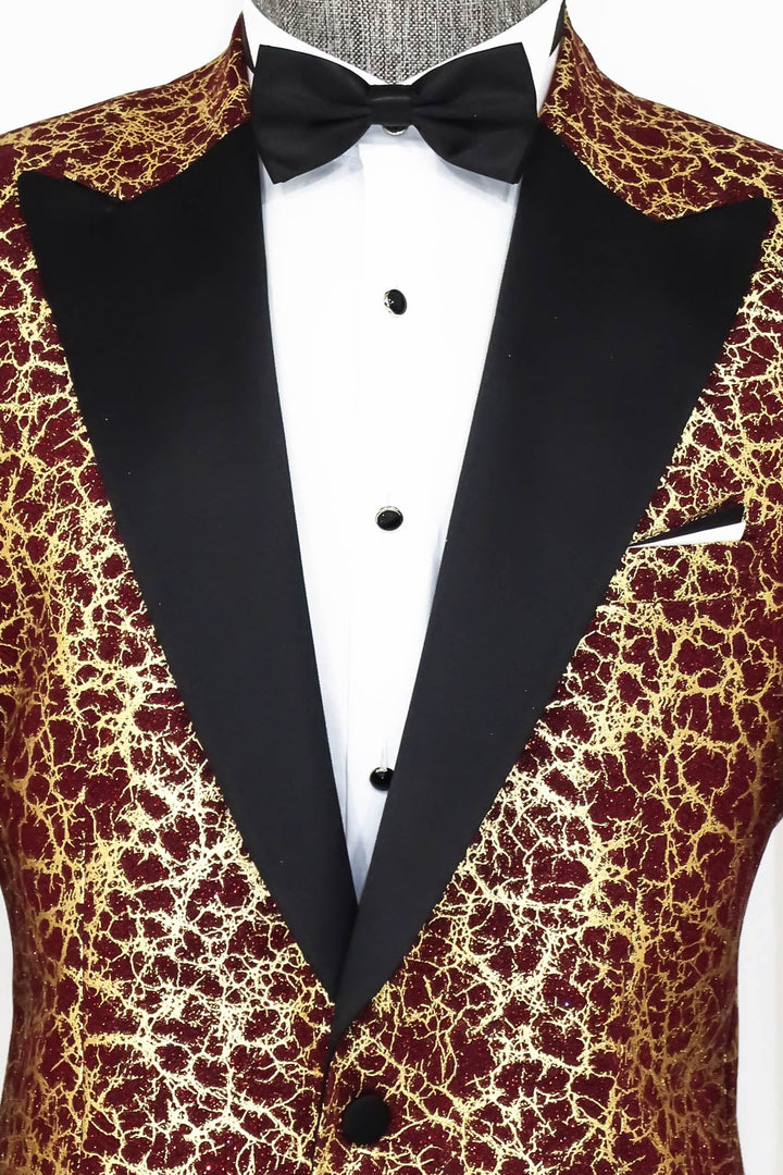 WSS Root Pattern Peak Lapel Burgundy Men Prom Blazer  - Singen