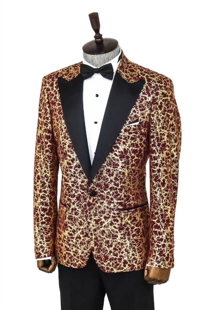 WSS Root Pattern Peak Lapel Burgundy Men Prom Blazer  - Singen