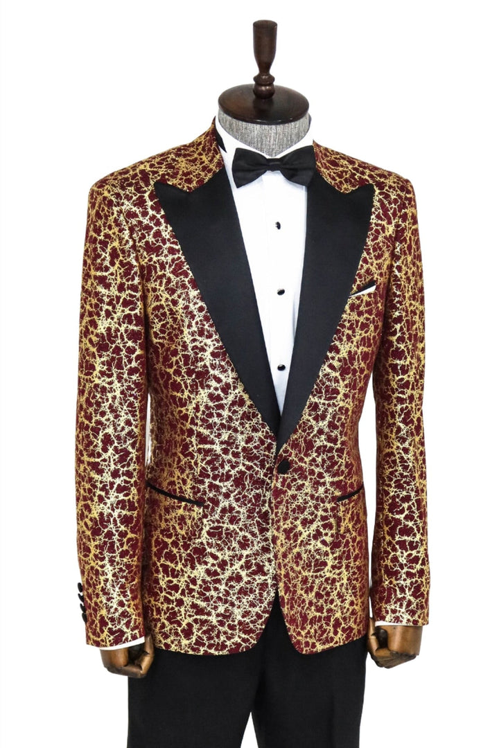 WSS Root Pattern Peak Lapel Burgundy Men Prom Blazer  - Singen