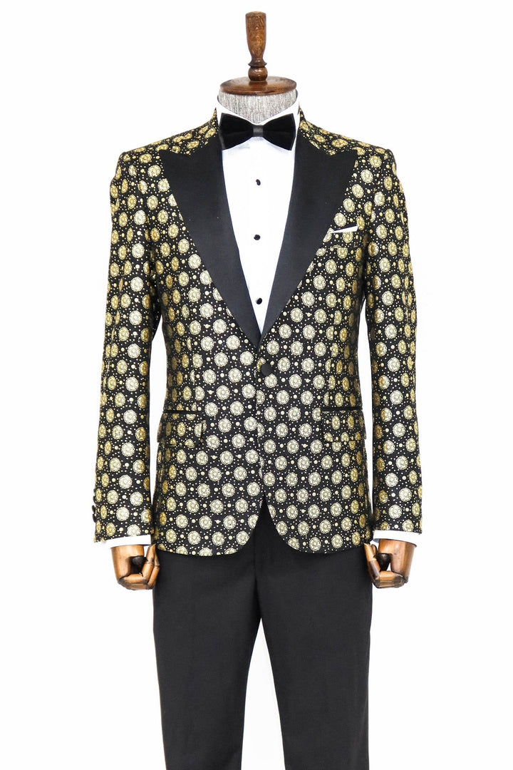 WSS Floral Patterned Peak Lapel Black Men Prom Blazer  - Singen