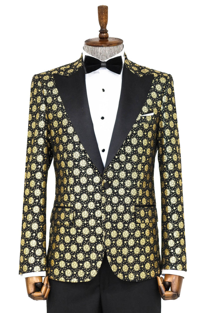 WSS Floral Patterned Peak Lapel Black Men Prom Blazer  - Singen