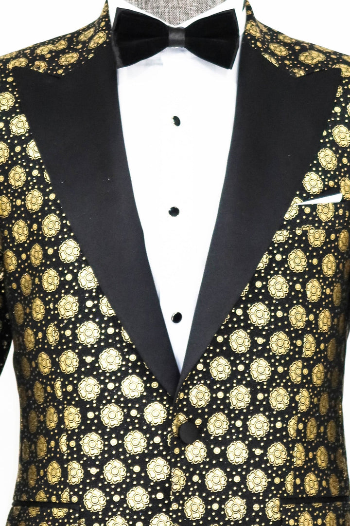 WSS Floral Patterned Peak Lapel Black Men Prom Blazer  - Singen