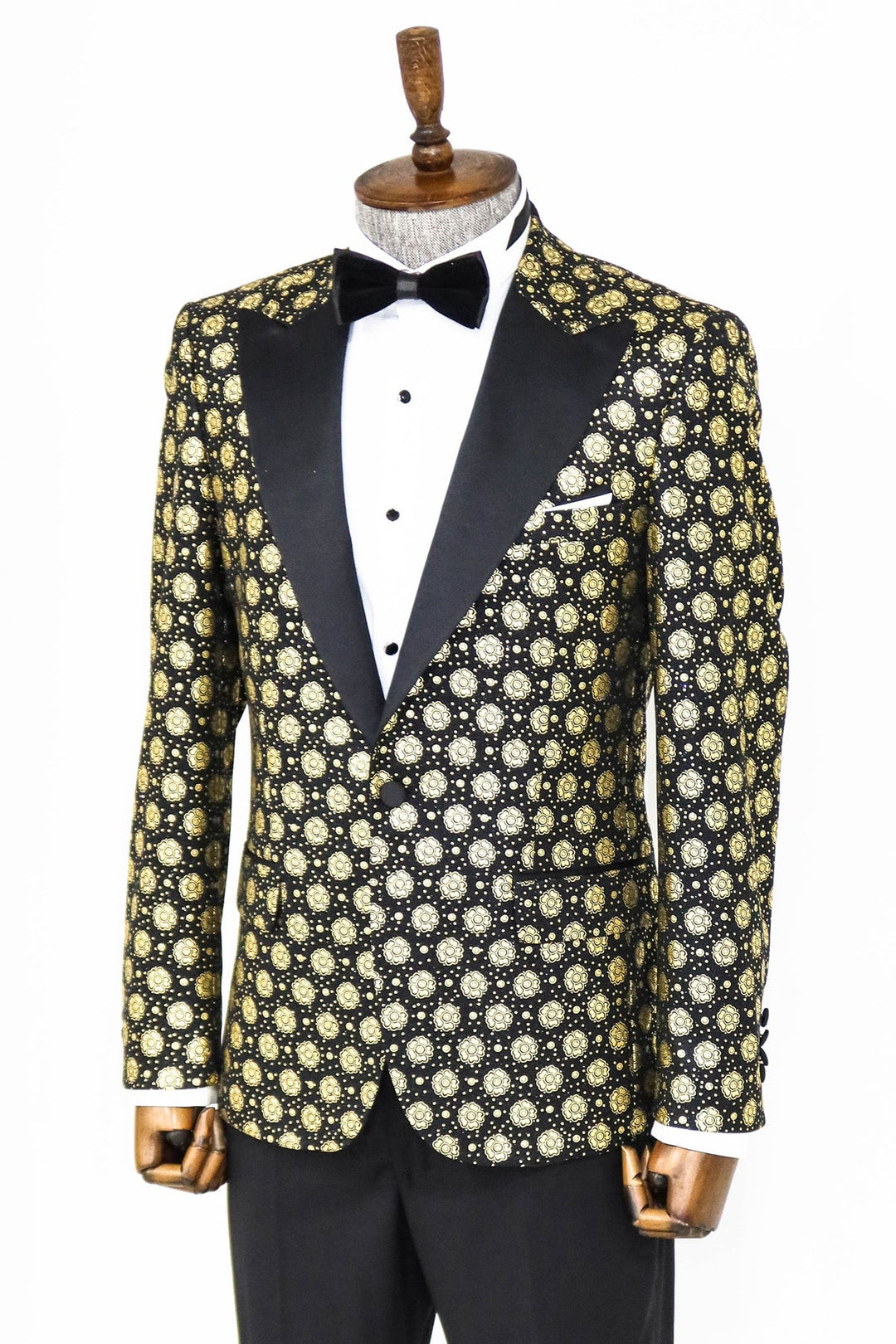 WSS Floral Patterned Peak Lapel Black Men Prom Blazer  - Singen