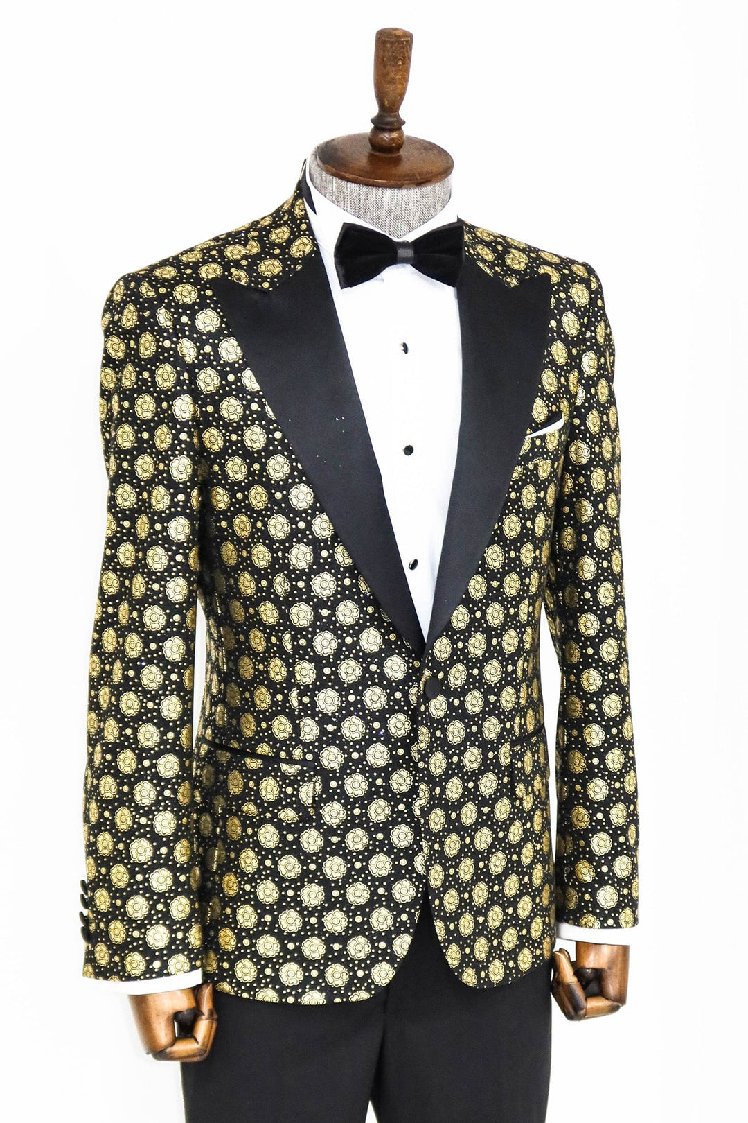 WSS Floral Patterned Peak Lapel Black Men Prom Blazer  - Singen