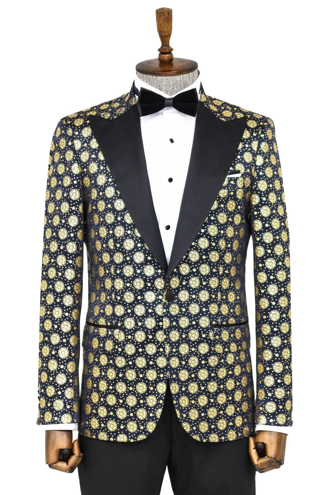 WSS Floral Patterned Peak Lapel Navy Blue Men Prom Blazer  - Singen