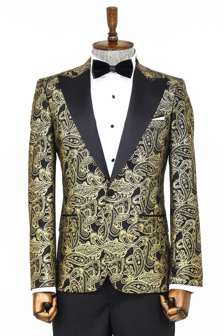 WSS Paisley Peak Lapel Black Men Prom Blazer  - Singen