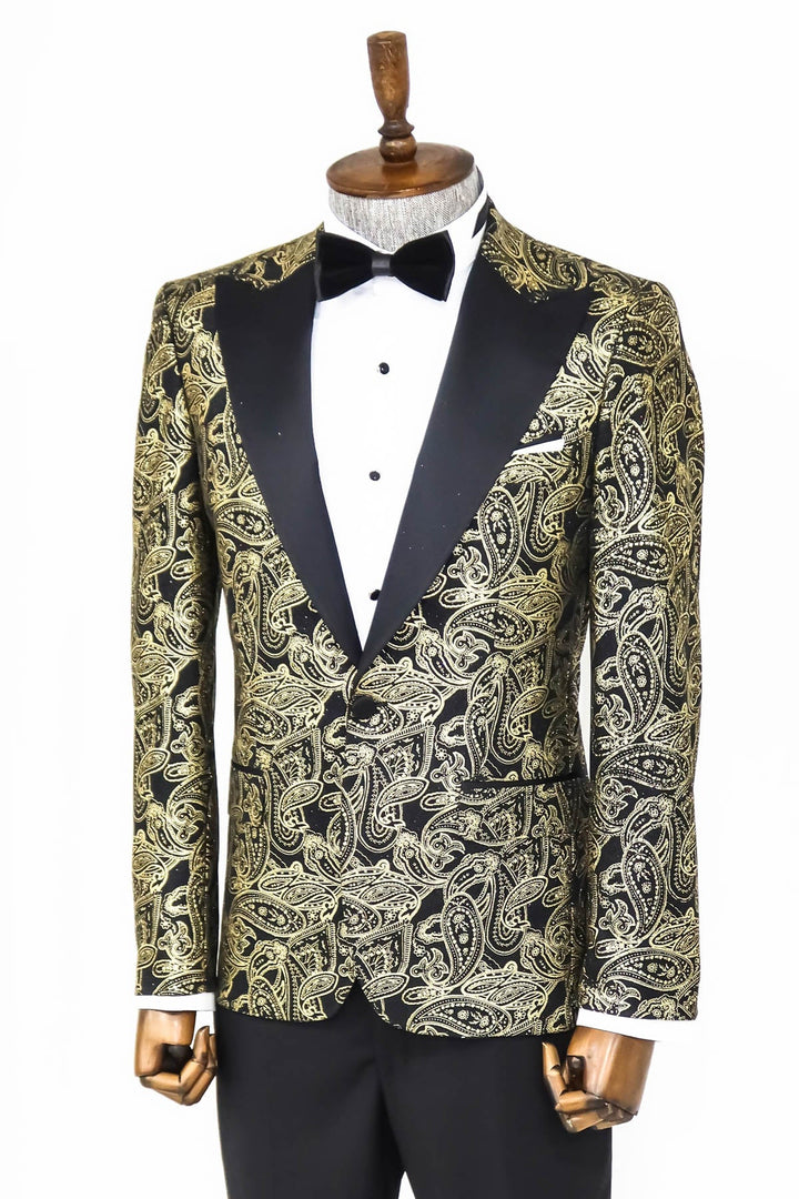 WSS Paisley Peak Lapel Black Men Prom Blazer  - Singen