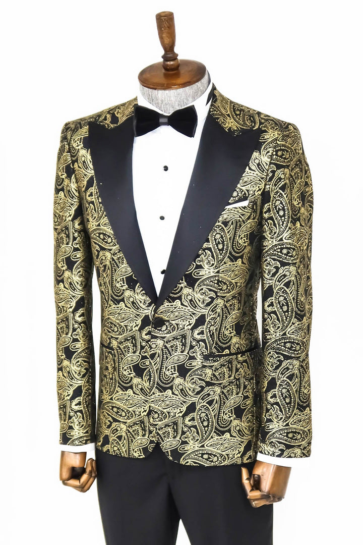 WSS Paisley Peak Lapel Black Men Prom Blazer  - Singen