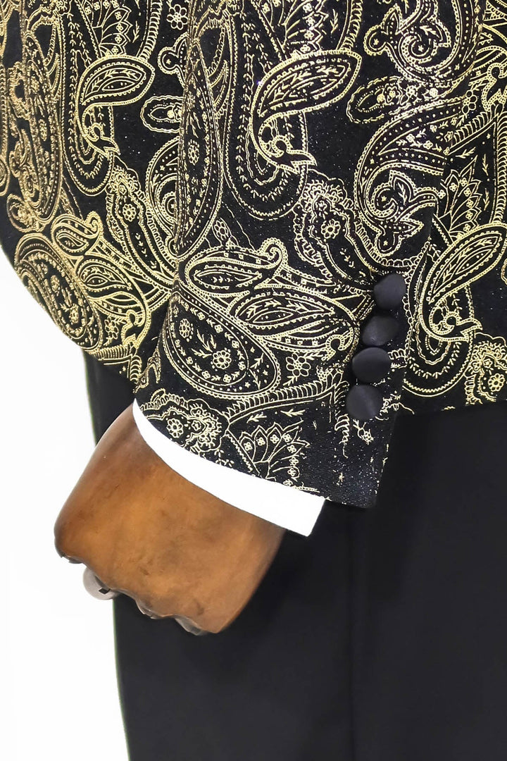 WSS Paisley Peak Lapel Black Men Prom Blazer  - Singen